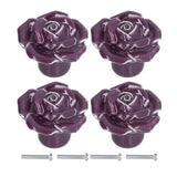 4 Set Rose Shaped Handle Modern Ceramic Cabinet Knob for Home Living Room BedroomPurple In Australia - Darrahopens