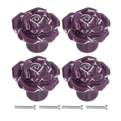 4 Set Rose Shaped Handle Modern Ceramic Cabinet Knob for Home Living Room BedroomPurple In Australia - Darrahopens