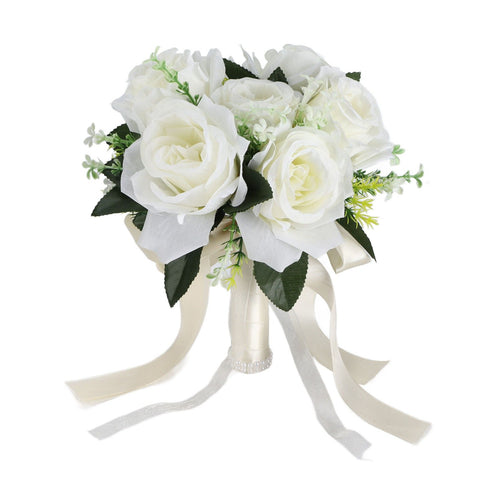 Artificial Wedding Bouquet Silk Flower Simulation Rose Bouquet for Bride Holding FlowersMilky White In Australia - Darrahopens
