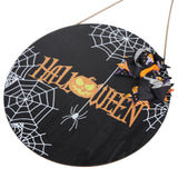 Spider Web Pattern Welcome Sign Wooden Hanging Door Hanger for Halloween Family Gathering BlackBowknot Included