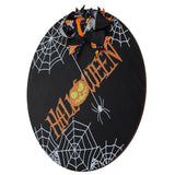Spider Web Pattern Welcome Sign Wooden Hanging Door Hanger for Halloween Family Gathering BlackBowknot Included