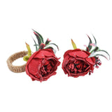 2Pcs Innovative Napkin Buckle Simulation Flower Napkin Ring Holder for Hotel RestaurantWine Red