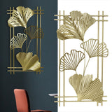 Gold Metal Wall Decor Golden Leaf Wall Hanging Decor Art Sculpture with Frame for Living Room Office Home Hotel