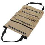 Tool Storage Bag Canvas Foldable Zipper Design Lightweight and Durable High Capacity Tool Roll Up Bag with StrapsKhaki