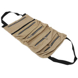 Tool Storage Bag Canvas Foldable Zipper Design Lightweight and Durable High Capacity Tool Roll Up Bag with StrapsKhaki