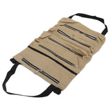 Tool Storage Bag Canvas Foldable Zipper Design Lightweight and Durable High Capacity Tool Roll Up Bag with StrapsKhaki
