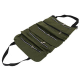 Tool Storage Bag Canvas Foldable Zipper Design Lightweight and Durable High Capacity Tool Roll Up Bag with StrapsGreen