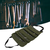 Tool Storage Bag Canvas Foldable Zipper Design Lightweight and Durable High Capacity Tool Roll Up Bag with StrapsGreen