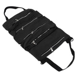 Tool Storage Bag Canvas Foldable Zipper Design Lightweight and Durable High Capacity Tool Roll Up Bag with StrapsBlack