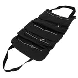 Tool Storage Bag Canvas Foldable Zipper Design Lightweight and Durable High Capacity Tool Roll Up Bag with StrapsBlack