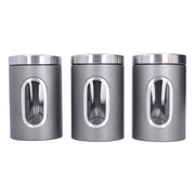 3Pcs Storage Jar Stainless Steel Food Tea Nut Container with Window Durable and Large Capacity for KitchenGrey