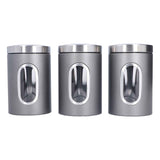3Pcs Storage Jar Stainless Steel Food Tea Nut Container with Window Durable and Large Capacity for KitchenGrey