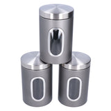 3Pcs Storage Jar Stainless Steel Food Tea Nut Container with Window Durable and Large Capacity for KitchenGrey