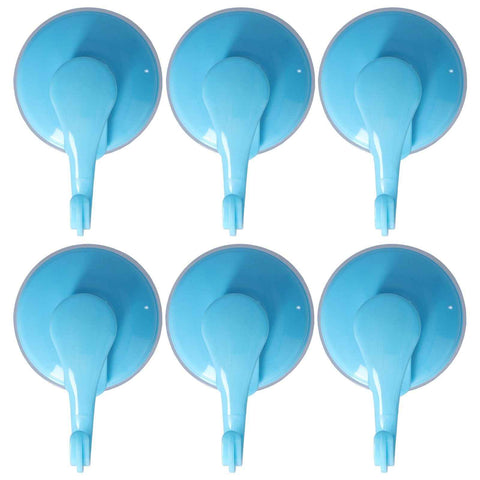 6PCS Strong Vacuum Wall Hook Towel Hook Plastic Self Adhesive Suction Cup for Kitchen Bathroom Blue