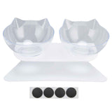 15° Inclined Cat Double Bowl Neck Guard Pet Feeding Bowl for Home Pet Shop Living Room(White Base Transparent Bowl ) In Australia - Darrahopens