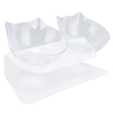15° Inclined Cat Double Bowl Neck Guard Pet Feeding Bowl for Home Pet Shop Living Room(White Base Transparent Bowl )