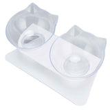 15° Inclined Cat Double Bowl Neck Guard Pet Feeding Bowl for Home Pet Shop Living Room(White Base Transparent Bowl ) In Australia - Darrahopens