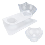 15° Inclined Cat Double Bowl Neck Guard Pet Feeding Bowl for Home Pet Shop Living Room(White Base Transparent Bowl )