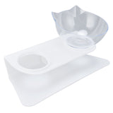 15° Inclined Cat Double Bowl Neck Guard Pet Feeding Bowl for Home Pet Shop Living Room(White Base Transparent Bowl )