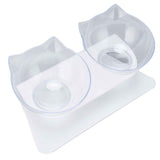 15° Inclined Cat Double Bowl Neck Guard Pet Feeding Bowl for Home Pet Shop Living Room(White Base Transparent Bowl ) In Australia - Darrahopens