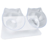 15° Inclined Cat Double Bowl Neck Guard Pet Feeding Bowl for Home Pet Shop Living Room(White Base Transparent Bowl )