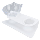 15° Inclined Cat Double Bowl Neck Guard Pet Feeding Bowl for Home Pet Shop Living Room(White Base Transparent Bowl )