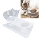 15° Inclined Cat Double Bowl Neck Guard Pet Feeding Bowl for Home Pet Shop Living Room(White Base Transparent Bowl )