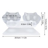 15° Inclined Cat Double Bowl Neck Guard Pet Feeding Bowl for Home Pet Shop Living Room(White Base Transparent Bowl )