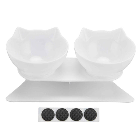 15° Inclined Cat Double Bowl Neck Guard Pet Feeding Bowl for Home Pet Shop Living Room(White Base White Bowl ) In Australia - Darrahopens