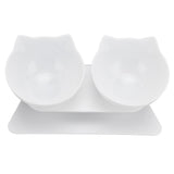 15° Inclined Cat Double Bowl Neck Guard Pet Feeding Bowl for Home Pet Shop Living Room(White Base White Bowl )