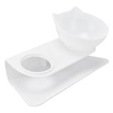 15° Inclined Cat Double Bowl Neck Guard Pet Feeding Bowl for Home Pet Shop Living Room(White Base White Bowl )