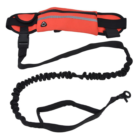 Hands Free Dog Leash Detachable Zipper Bag Reflective Strip Design Hands Free Flexible Waist Dog Leash for WalkingRed