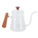 Coffee Kettle Pour Over High Borosilicate Glass Heat Resistant Round Wood Insulated Handle Gooseneck Kettle350ml
