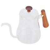 Coffee Kettle Pour Over High Borosilicate Glass Heat Resistant Round Wood Insulated Handle Gooseneck Kettle350ml