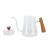 Coffee Kettle Pour Over High Borosilicate Glass Heat Resistant Round Wood Insulated Handle Gooseneck Kettle350ml