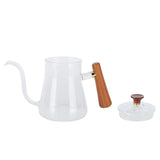 Coffee Kettle Pour Over High Borosilicate Glass Heat Resistant Round Wood Insulated Handle Gooseneck Kettle350ml