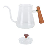 Coffee Kettle Pour Over High Borosilicate Glass Heat Resistant Round Wood Insulated Handle Gooseneck Kettle350ml