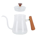 Coffee Kettle Pour Over High Borosilicate Glass Heat Resistant Round Wood Insulated Handle Gooseneck Kettle350ml