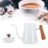 Coffee Kettle Pour Over High Borosilicate Glass Heat Resistant Round Wood Insulated Handle Gooseneck Kettle350ml