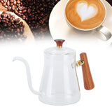 Coffee Kettle Pour Over High Borosilicate Glass Heat Resistant Round Wood Insulated Handle Gooseneck Kettle350ml