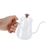 Coffee Kettle Pour Over High Borosilicate Glass Heat Resistant Round Wood Insulated Handle Gooseneck Kettle350ml