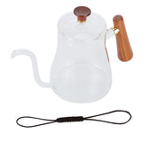 Coffee Kettle Pour Over High Borosilicate Glass Heat Resistant Round Wood Insulated Handle Gooseneck Kettle600ml