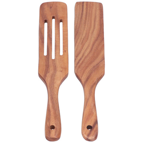 2pcs Slotted Turner Spatula Simple Wooden Spatula with Long Handlefor Cooking Salad Mixing In Australia - Darrahopens