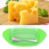 ShipShaped Butter Cutting Box with Cutting Knife and Lid Food Grade Chesse Container for Kitchen(Green )