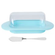Round Edge Plastic Butter Storage Box Cheese Dessert Bread Server Keeper with Transparent Cover KnifeBlue In Australia - Darrahopens