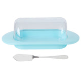 Round Edge Plastic Butter Storage Box Cheese Dessert Bread Server Keeper with Transparent Cover KnifeBlue In Australia - Darrahopens