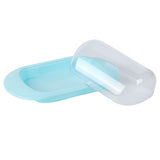 Round Edge Plastic Butter Storage Box Cheese Dessert Bread Server Keeper with Transparent Cover KnifeBlue