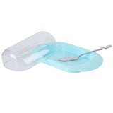 Round Edge Plastic Butter Storage Box Cheese Dessert Bread Server Keeper with Transparent Cover KnifeBlue