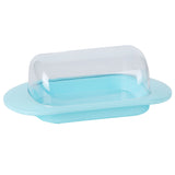 Round Edge Plastic Butter Storage Box Cheese Dessert Bread Server Keeper with Transparent Cover KnifeBlue