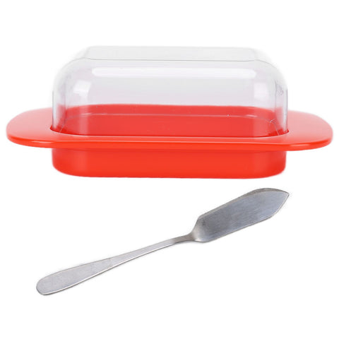 Wide Rectangular Butter Container with Lid Knife Portable Small Cheese Dish Holder Tray for Home KitchenRed In Australia - Darrahopens